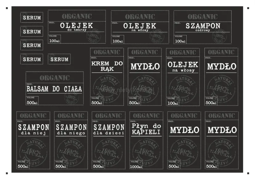 Naklejki drukowane - etykietki łazienkowe czarne (ORGANIC)